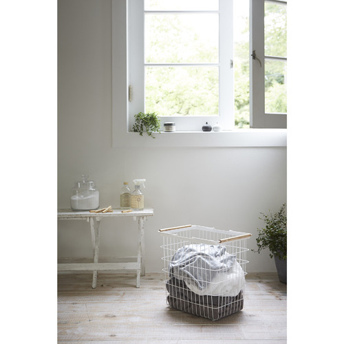 Yamazaki White Tosca Metal Wood Laundry Basket Temple Webster